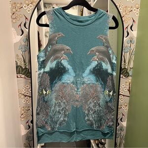CHASER Sleeveless Muscle Tee Tunic Dolphins Sea Creatures Shirt